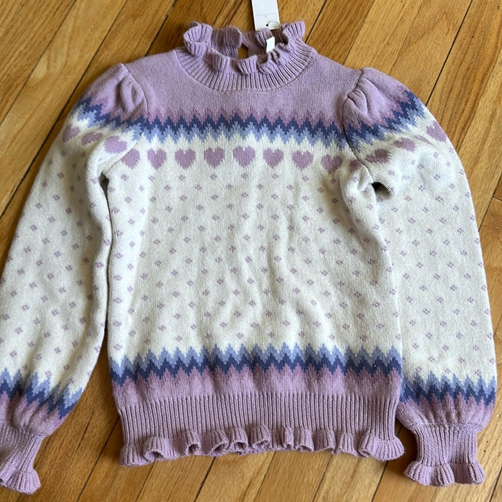 COPY - Janie and Jack purple and white/off white ruffle neck sweater/hearts siz…